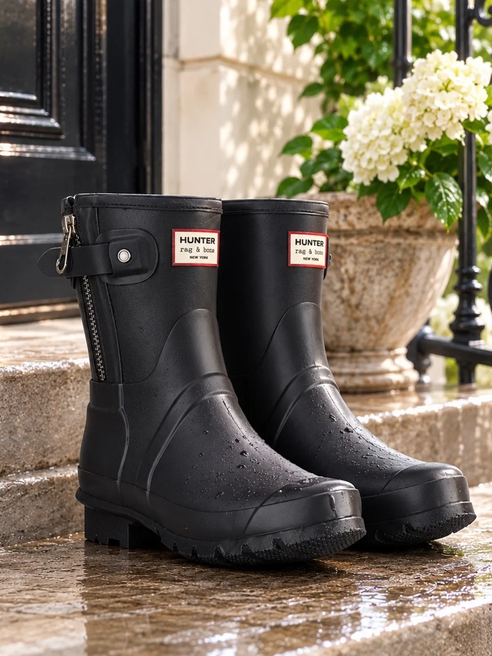 Hunter x Rag & Bone Black Matte Short Wellies | 7